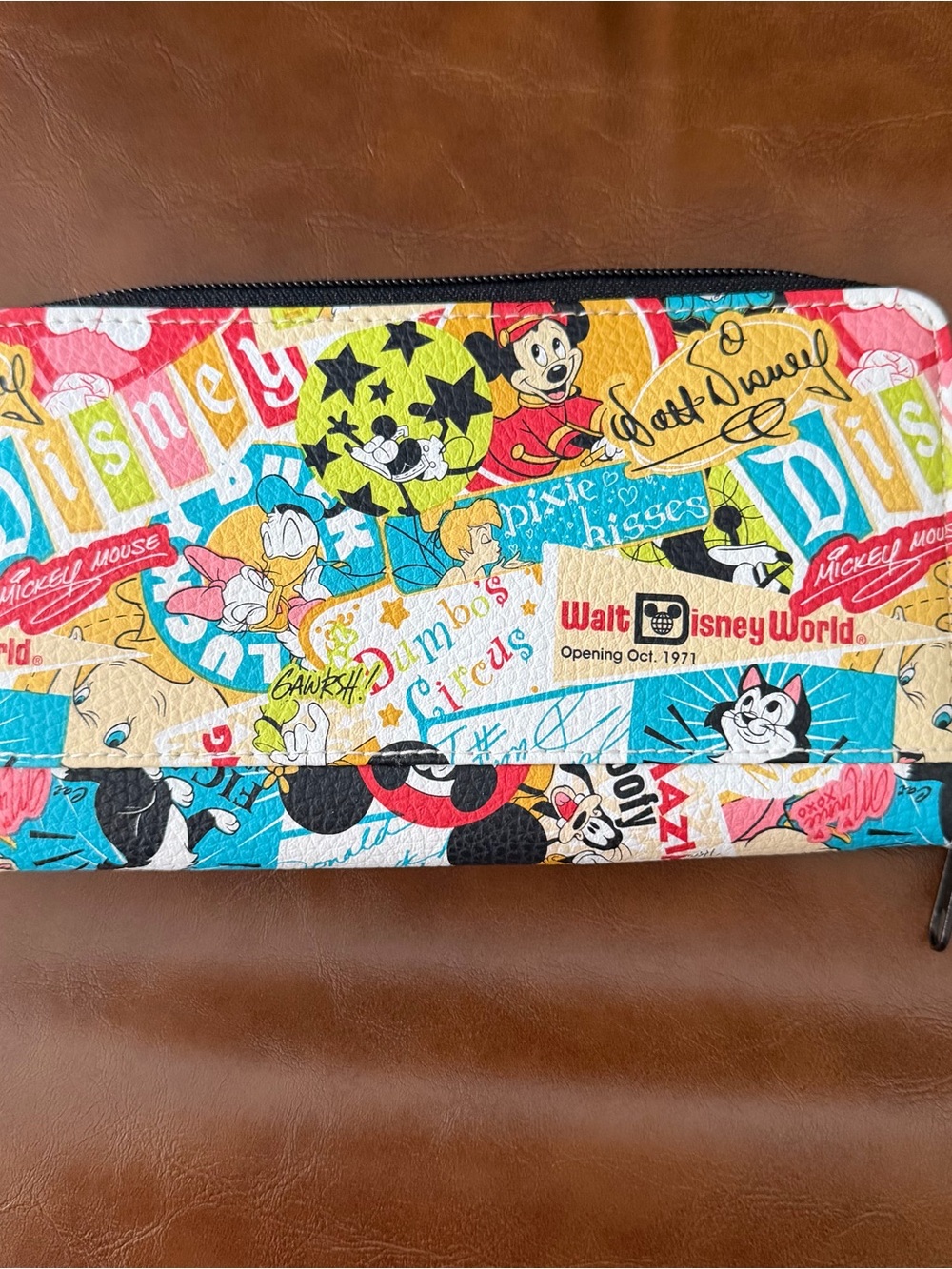 Disney Parks Zip Around Long Wallet Vintage Character Collage Walt Disney World